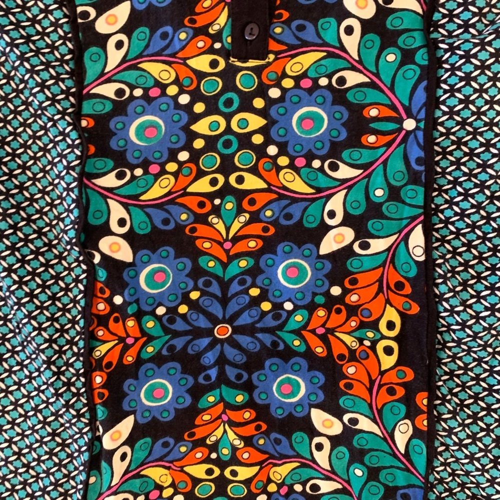 ULLA POCKEN Blue Orange Floral Mixed Print Henley Cotton Knit Tunic Dress 20/22 - Picture 10 of 12